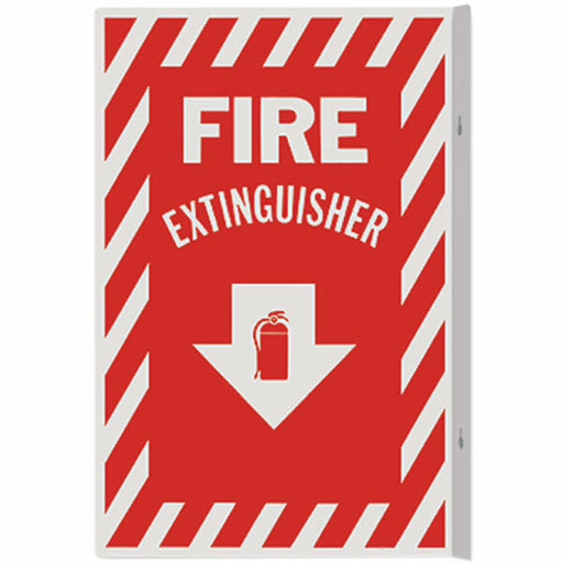 Fire Extinguisher Arrow Sign, 90° Angle, Rigid Plastic, 8" x 12"