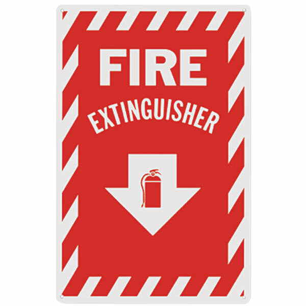 Fire Extinguisher Arrow Sign, Aluminum, 8" x 12"