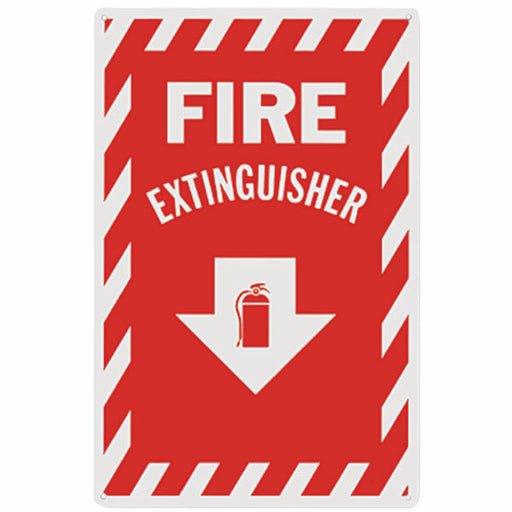 Fire Extinguisher Arrow Sign, Aluminum, 8" x 12"