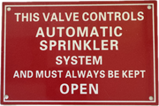 Valve Controls Auto Sprinkler Sign, Aluminum, 4" x 6"