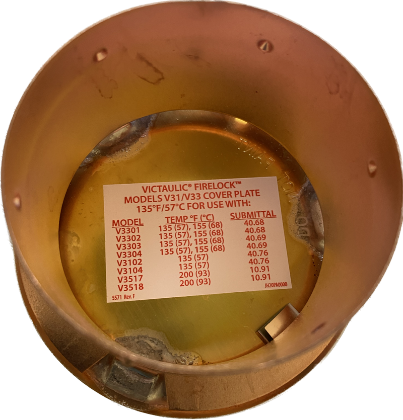 Victaulic Concealed V31 And V33 Escutcheon Label